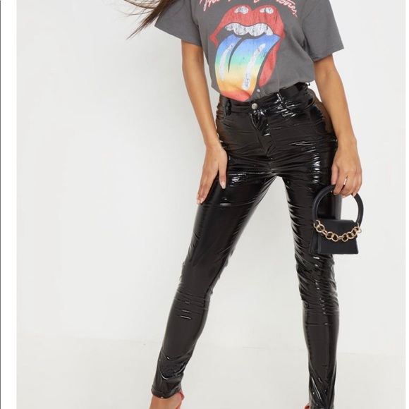 Pants - PrettyLittleThing black button front vinyl pants